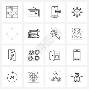 网站移动信用按钮向日矢量插图的16行符号集图片