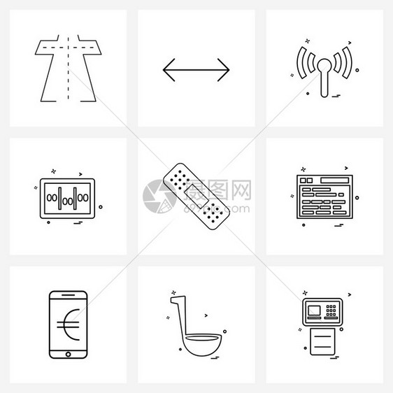 现代风格由9行象形阵格基于9行的绷带粘合红外线组平衡器矢量插图组成图片