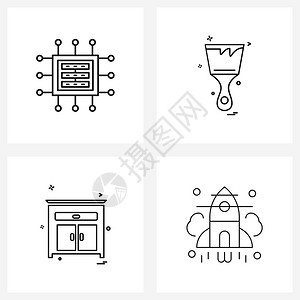处理器家用具ic油漆刷矢量图解的4行符号集图片
