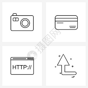 现代风格由4行象形图网格相机方向卡片网站矢量图示组成的现代风格集背景图片