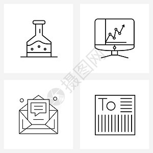 现代风格由基于4行象形图网格的化学标签测试监质量矢插图组成图片