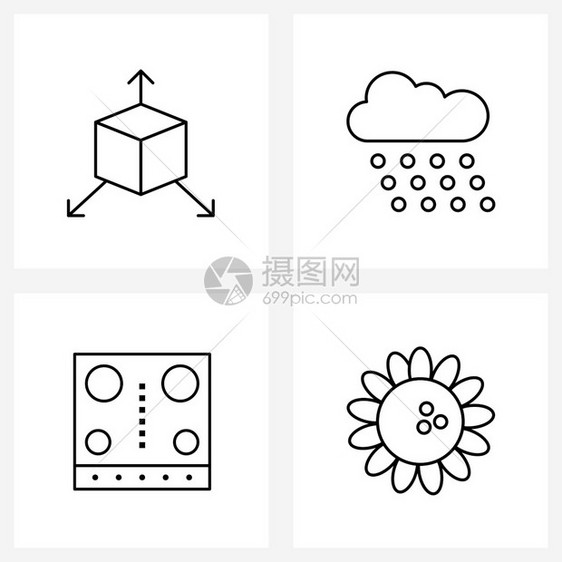 现代风格由4行象形图网格坐标燃烧器系统天气火灾矢量图示组成的现代风格集图片