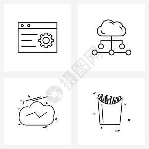网站互联云食物矢量插图的4条线符号集背景图片