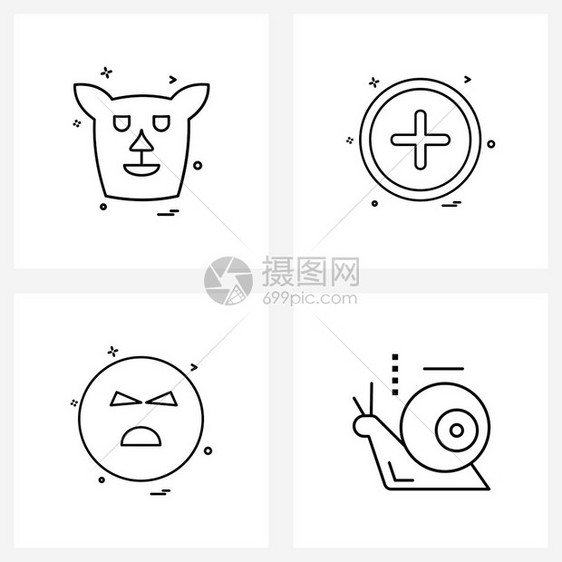 现代风格由4行象形阵列动物模木用户界面情感矢量插图组成图片