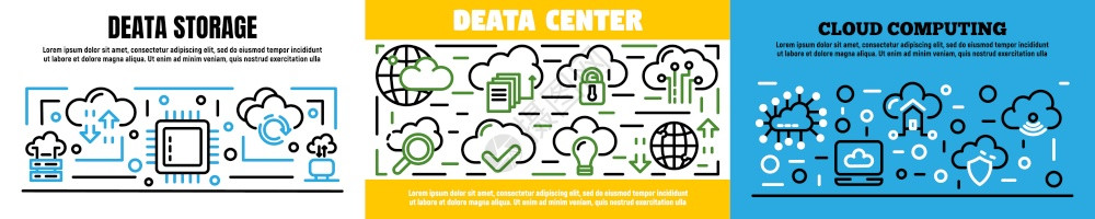 云技术横幅组用于网络设计的云技术矢量横幅大纲集云技术横幅组大纲样式图片