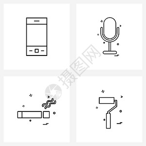 现代风格由4行图片网格组成的移动香烟麦克风音响成瘾矢量图示图片