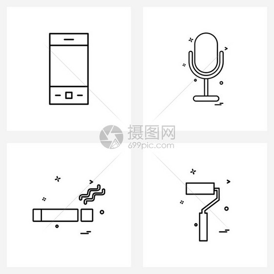 现代风格由4行图片网格组成的移动香烟麦克风音响成瘾矢量图示图片