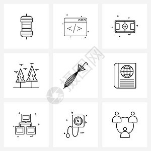 现代风格由9条线象形网气伞式体育森林自然矢量图示组成的现代风格图片