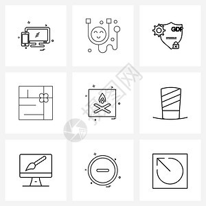 用于野营年份医药新的礼品矢量插图的9条线符号集图片