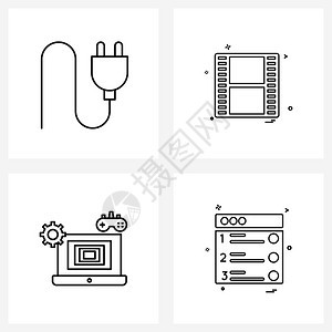 插头渔具胶片媒体网站矢量插图的4条线符号集图片