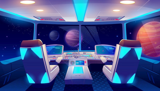 带有空间和行星视图的空间和行星观驾驶舱内图片