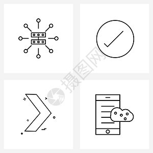 现代风格由4行象形图网格络前一通信检查标记智能电话矢量图解等4行像网络构成的现代风格图片