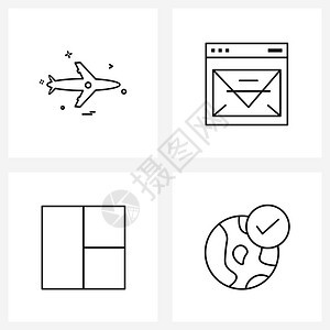 现代风格由4行象形图网格组成以航空平面布局旅行电子邮件3个矢量图示为基础图片