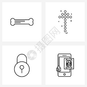 现代风格由4行象形图网格骨组成锁定箭头向上拇指印象矢量图图片
