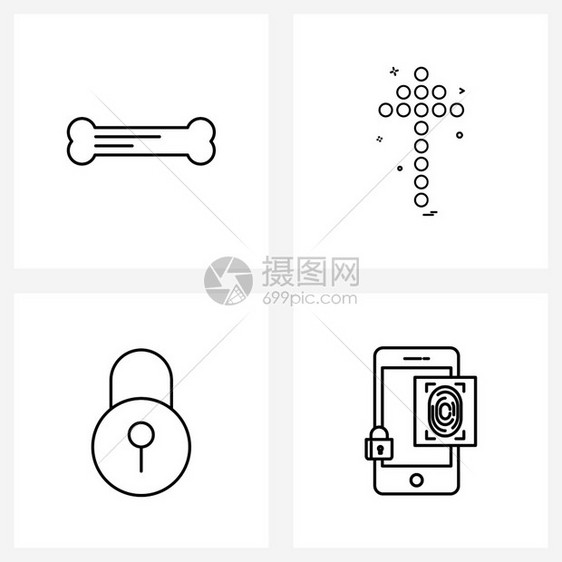 现代风格由4行象形图网格骨组成锁定箭头向上拇指印象矢量图图片