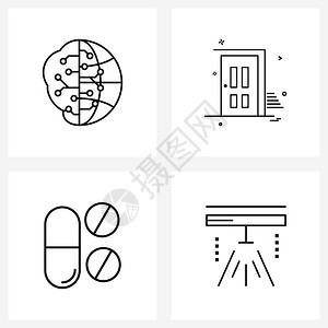 现代风格由基于全球平板门医疗健康矢量图示的4行象形网组成图片