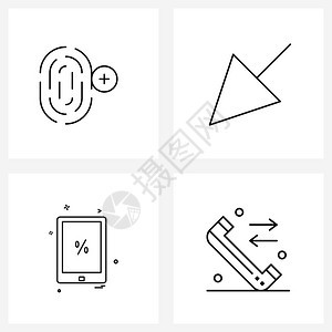 以4行象形图网格为基础智能电话ID鼠标百分比矢量插图的现代样式集图片