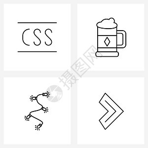现代风格由4行象形图网格代码圣诞节脚本啤酒方向矢量说明组成的现代风格集图片