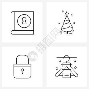 现代风格由4行象形图网格书安全简介圣诞节庆祝活动服装矢量图组成图片