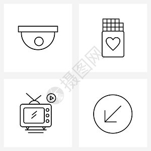 现代风格由4行象形图网格相机电视安全甜点媒体矢量插图组成图片