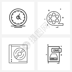 现代风格由基于医疗磁盘时钟电影文件矢量图示的4行像网格组成图片