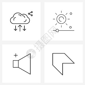 云量共享多媒体箭矢量说明的4行符号集图片