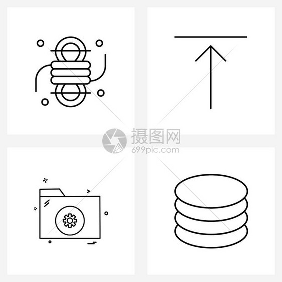 由绳索目录键盘上传数据库矢量插图等4个现代符号构成的线条数据库矢量图示图片