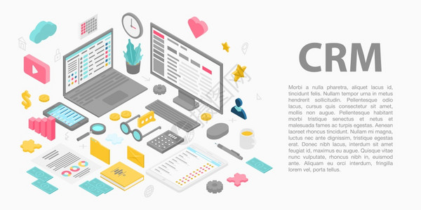 客户关系管理概念旗帜用于网络设计的客户关系管理矢量概念旗帜的等图示客户关系管理概念旗帜等量风格图片