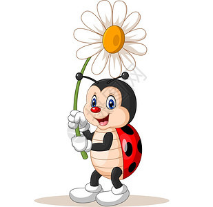 卡通可爱的虫拿着朵花图片