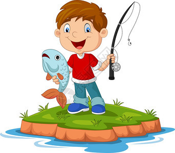 快乐的卡通小男孩钓鱼图片