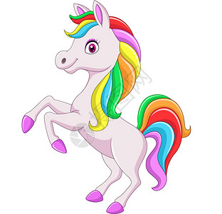 紫色 动物白色背景孤立的卡通彩虹马插画