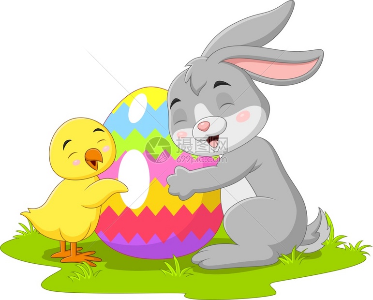 卡通小兔子鸡和东方蛋图片
