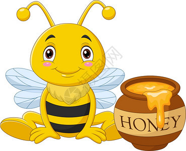 带蜂蜜罐的卡通小蜜蜂背景图片