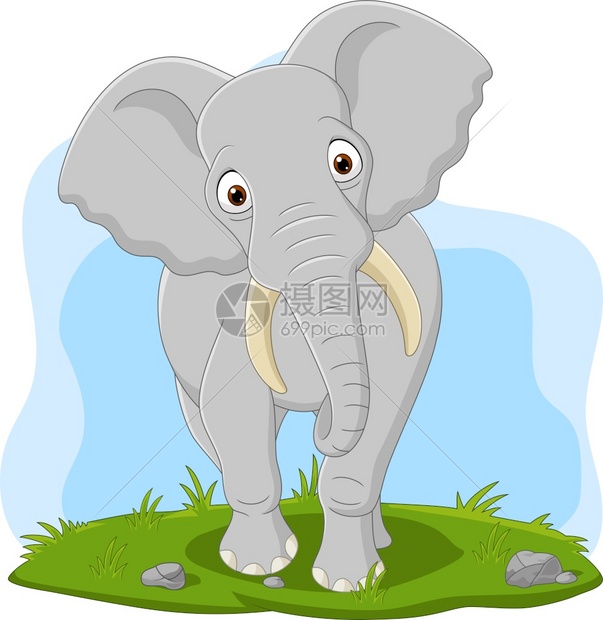 草地上的卡通快乐大象图片