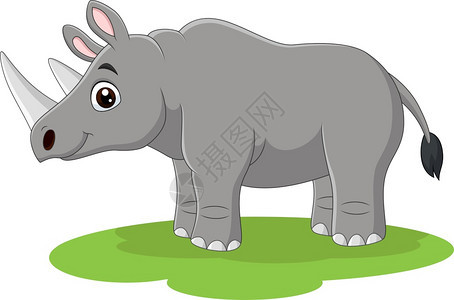 草地上的卡通快乐犀牛图片