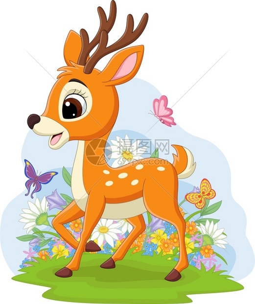 草地上可爱的小鹿图片