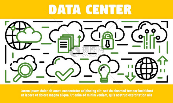 数据中心横幅用于网络设计的数据中心矢量横幅的大纲插图数据中心横幅大纲样式图片