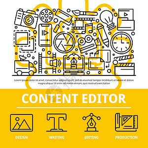 内容编辑器概念背景用于网络设计的内容编辑器矢量概念背景的要插图内容编辑器概念背景大纲样式图片