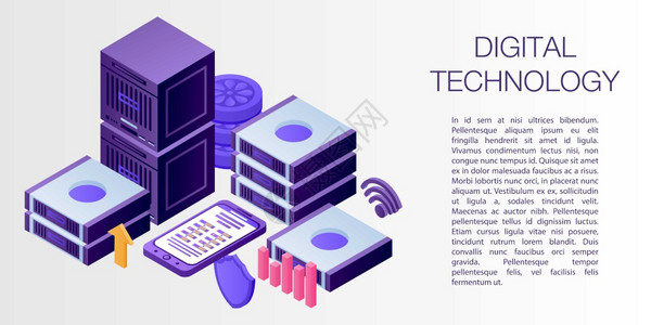 数字技术矢量概念旗帜用于网络设计数字技术矢量概念旗帜的等度图示数字技术概念旗帜等度风格图片