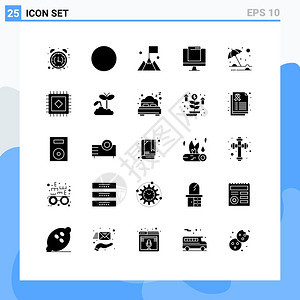 25个普通固晶形符号包括海滩隐形旗帜装置可计算机编辑的矢量设计元素图片