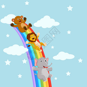 滑下彩虹的动物图片
