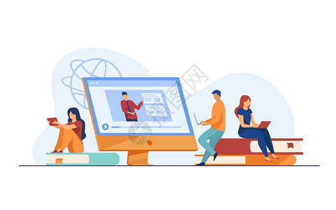 听力训练网上课程在线班学校网络研讨会插画