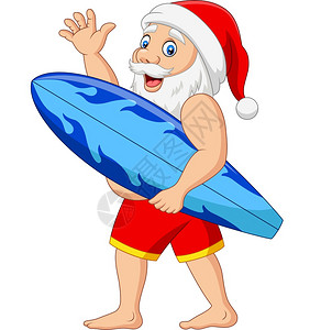 圣诞老人握着冲浪板挥手图片