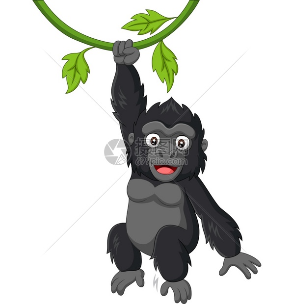 卡通可爱挂在树枝上的大猩猩图片
