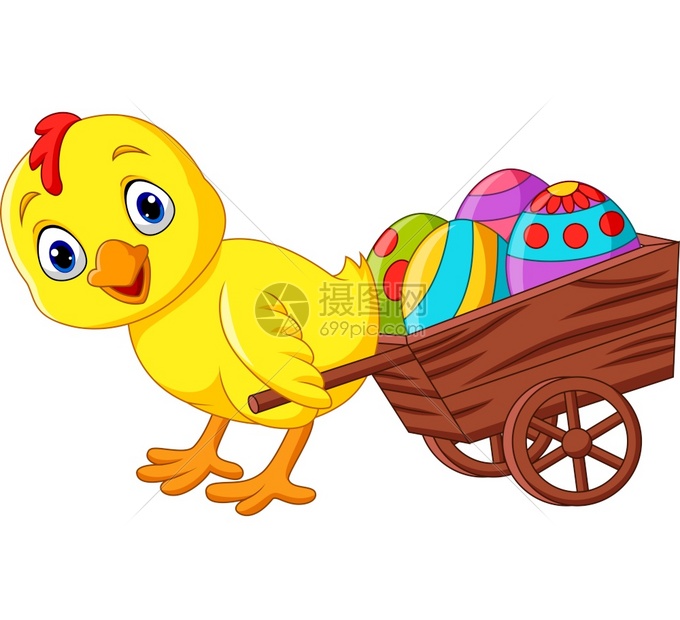 卡通小鸡拖着一辆车满的东边鸡蛋图片