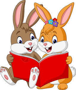 一对看书的兔子图片