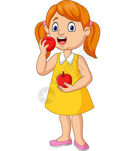 女孩吃苹果的卡通小女孩图片