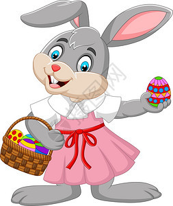 带一篮子鸡蛋的复活兔女孩图片