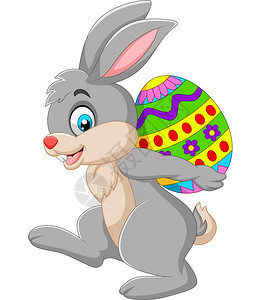 带一个复活节鸡蛋的卡通兔子图片