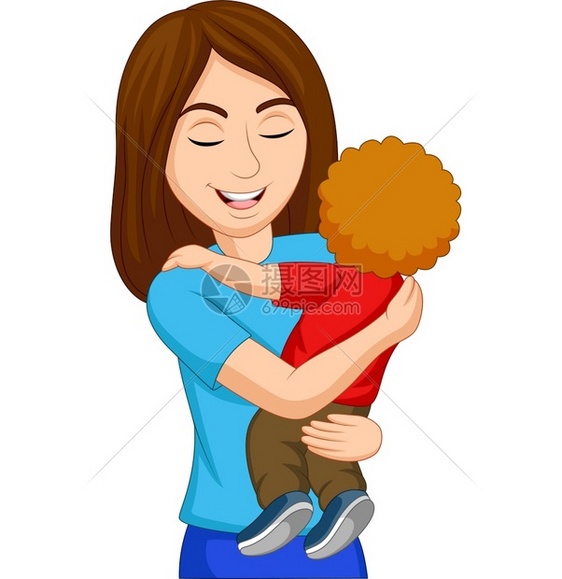 卡通抱着儿子的母亲图片
